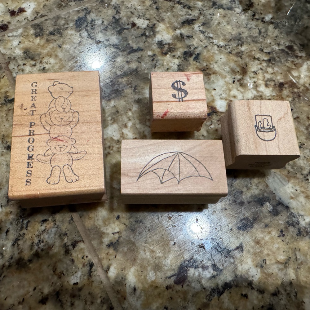 Stamps | 4 Wooden Rubber Stamps